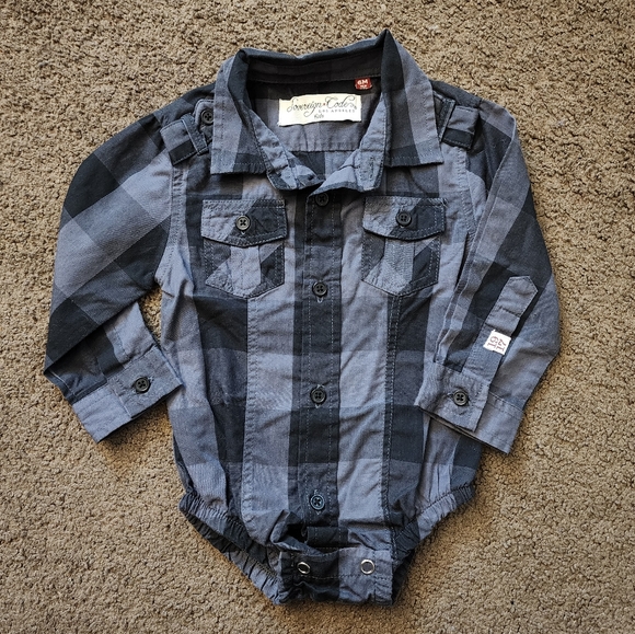 Grey/Black Button-Up Shirt Onesie, Kid's 6M - Picture 2 of 6